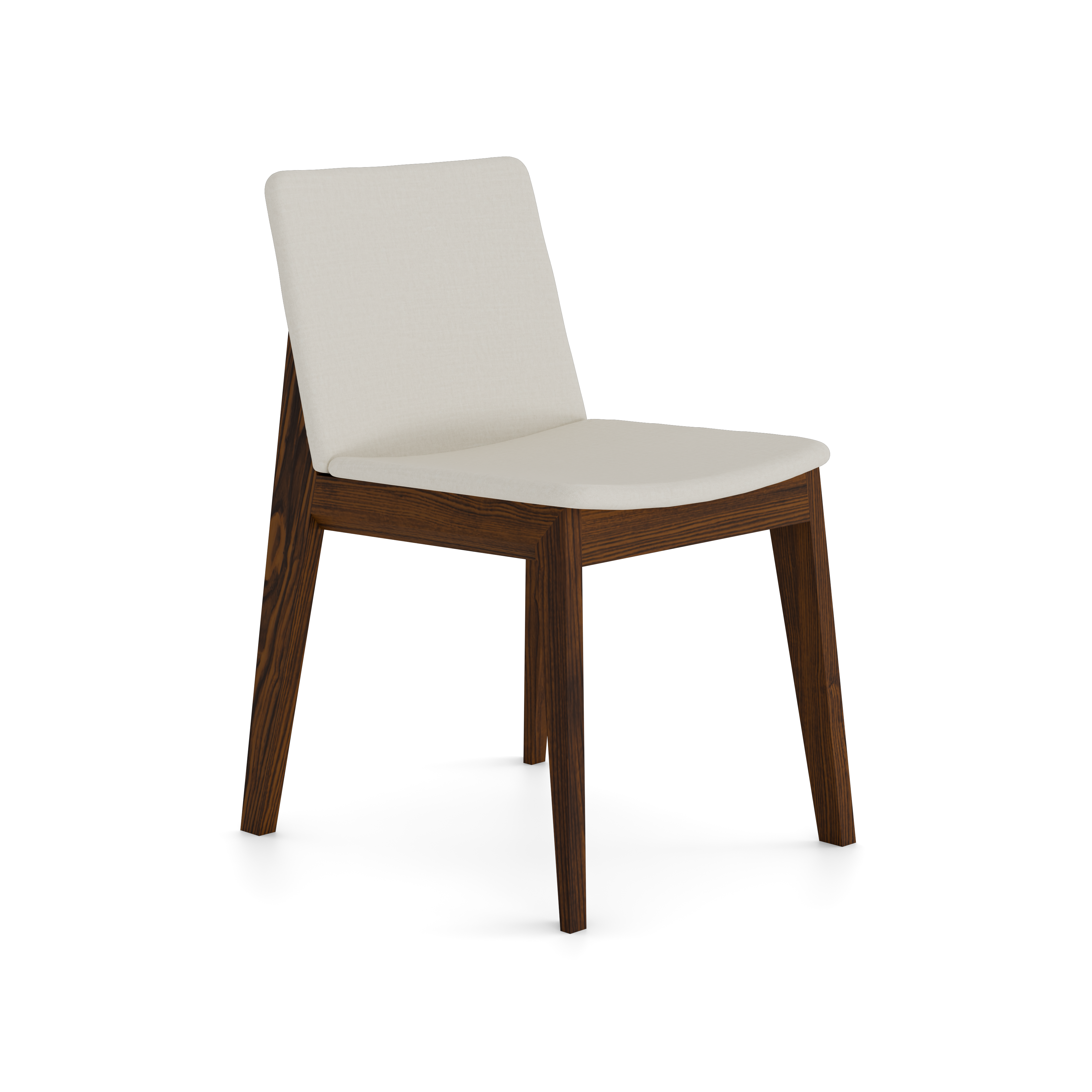 Side profile – walnut wood and beige fabric seat contrast