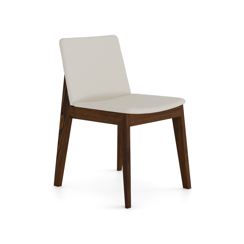 Side profile – walnut wood and beige fabric seat contrast