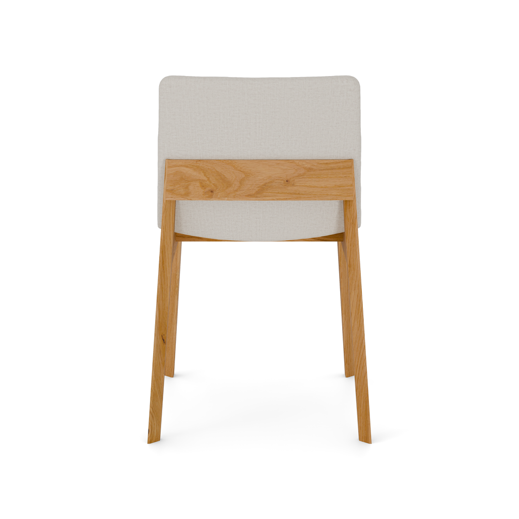 Back view of Harlton Chair in oak showing grain and grey seat