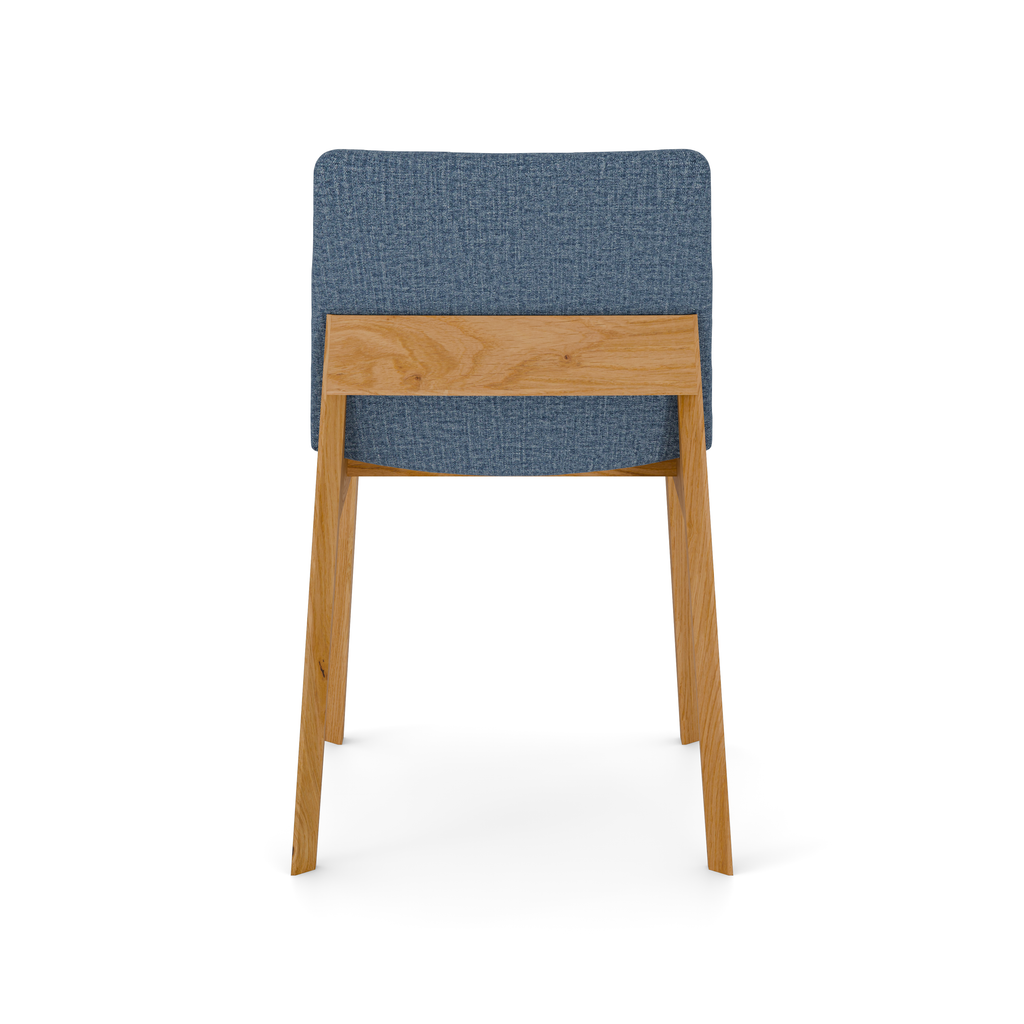 Harlton Chair back view – oak texture with dark upholstery contrast
