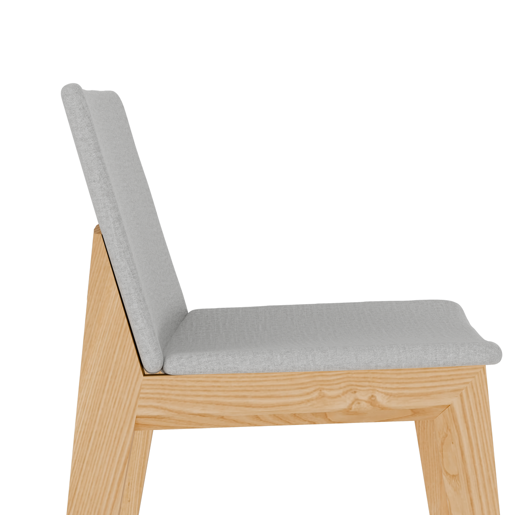 Close-up – grey fabric texture and light oak finish