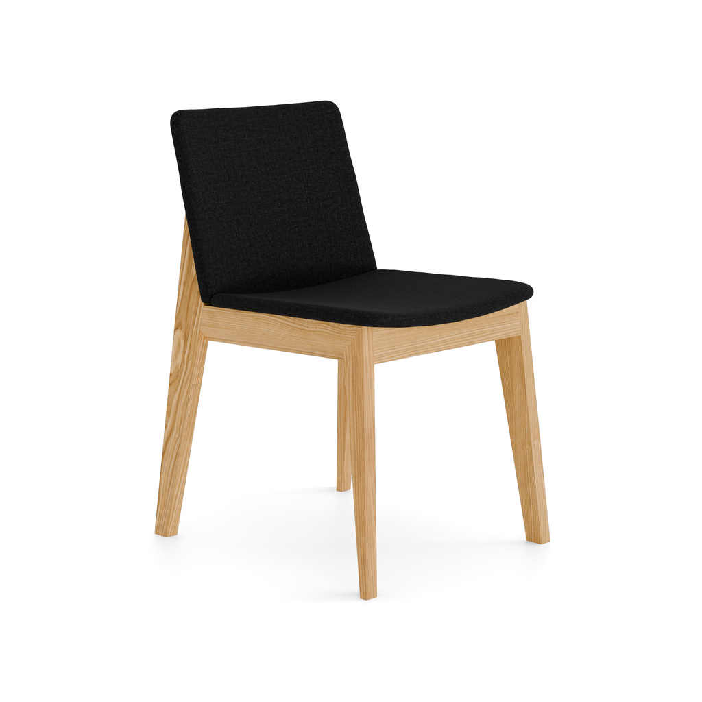 Side profile of Olive Ash chair, dark grey seat and soft lines
