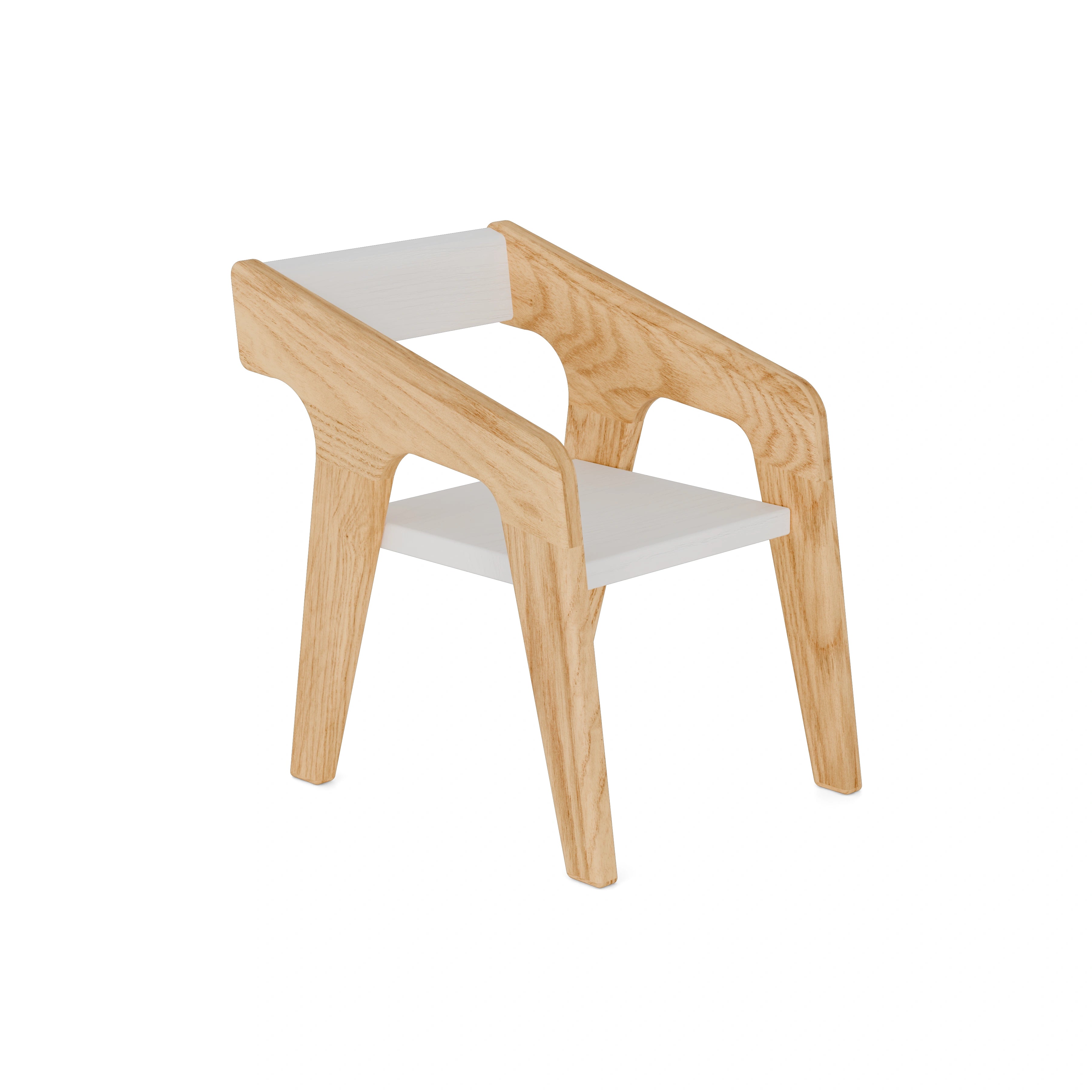 Scout kids chair in Natural and White – front angled view by Verdant Furniture