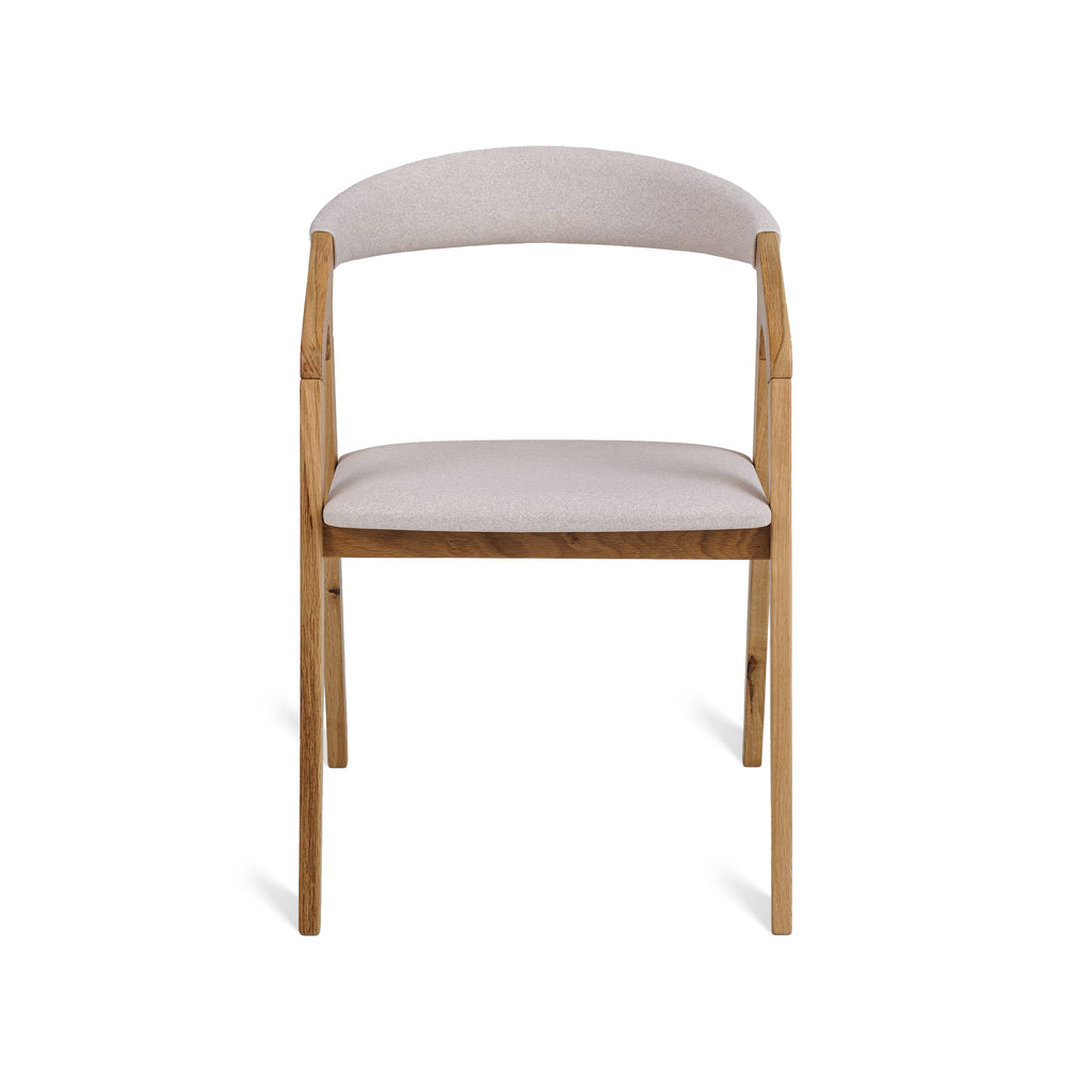 Bridge Dining Chair in Natural Oak with beige fabric seat – front view