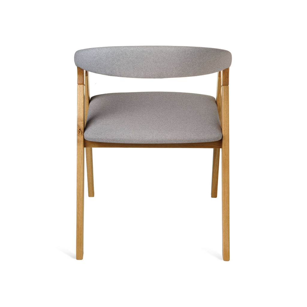 Bridge Dining Chair in Olive Ash with grey upholstery – back view