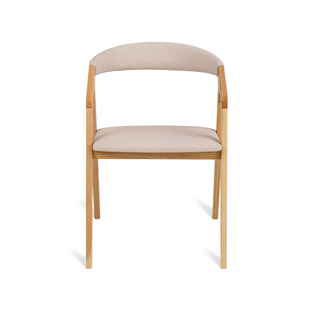 Bridge Dining Chair in Olive Ash with beige fabric seat – front view