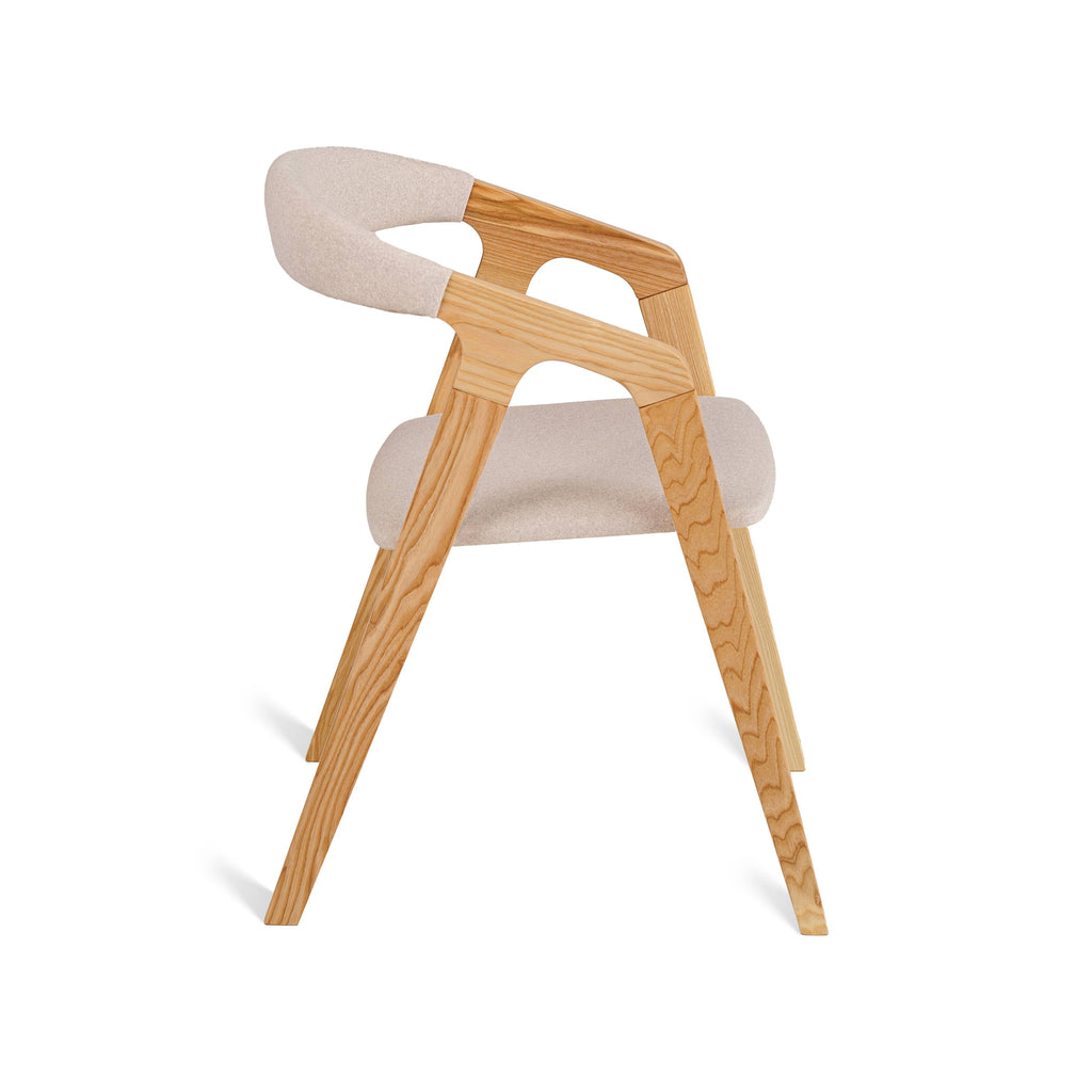 Olive Ash Bridge Chair side view – soft beige cushion and slim curved legs