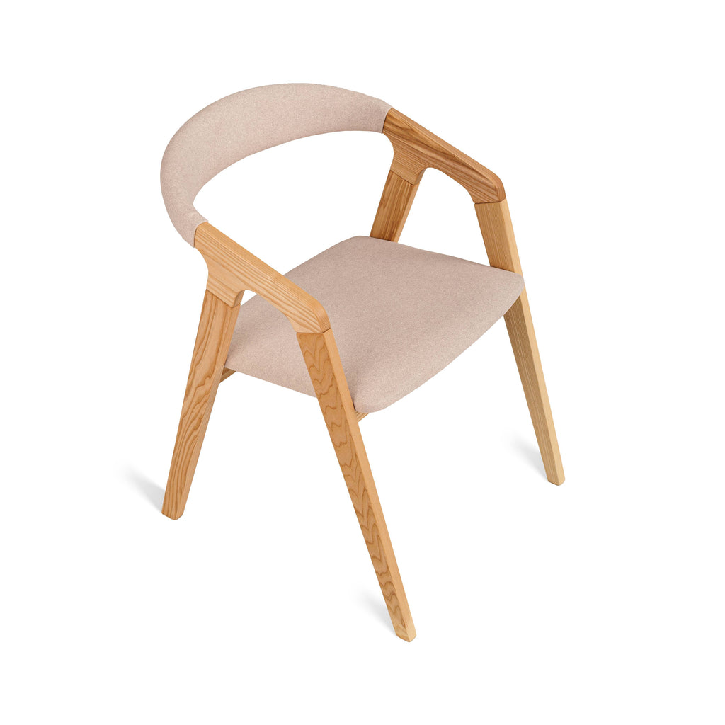 Light oak frame dining chair with beige seat – side perspective