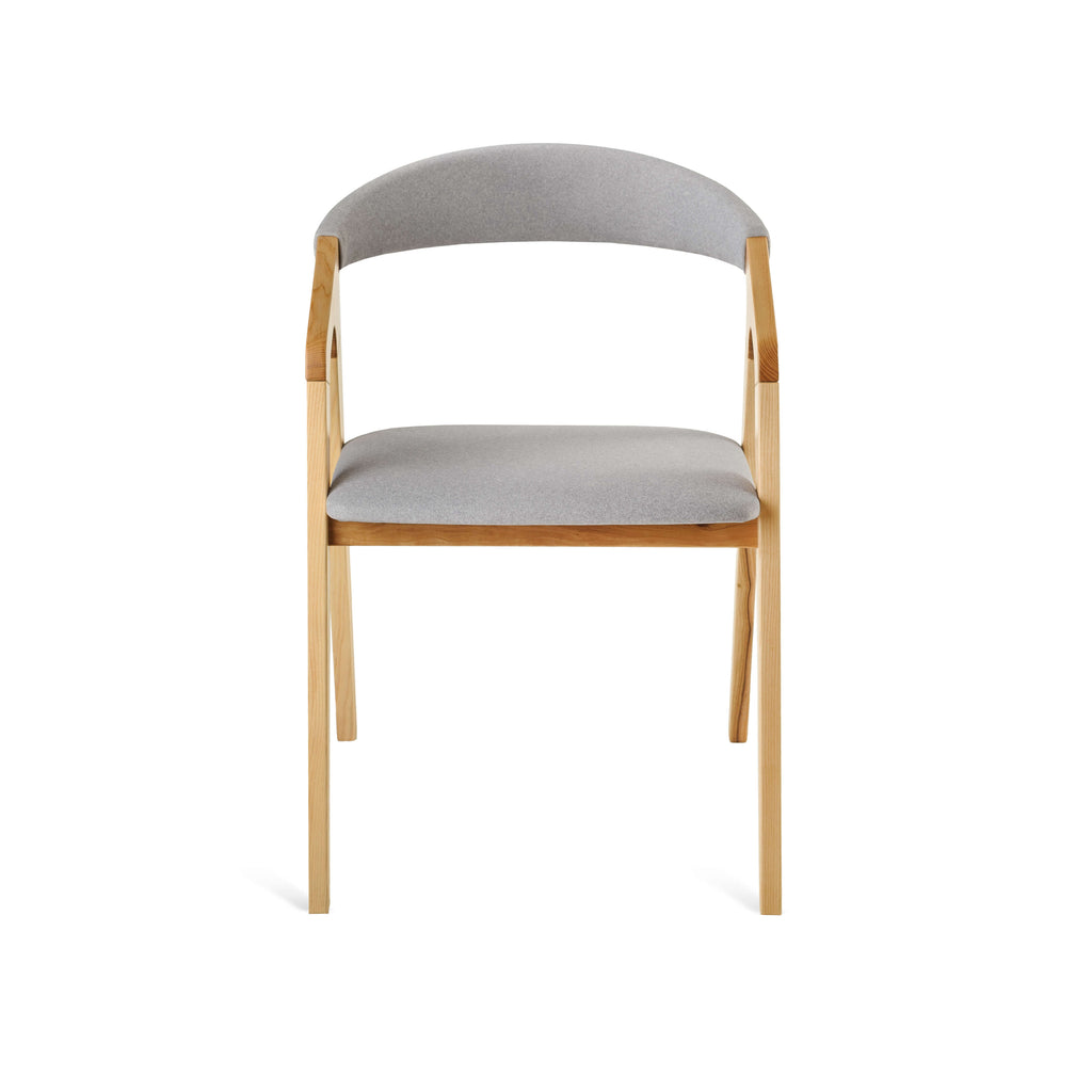 Bridge Dining Chair in Olive Ash with grey upholstery – front view